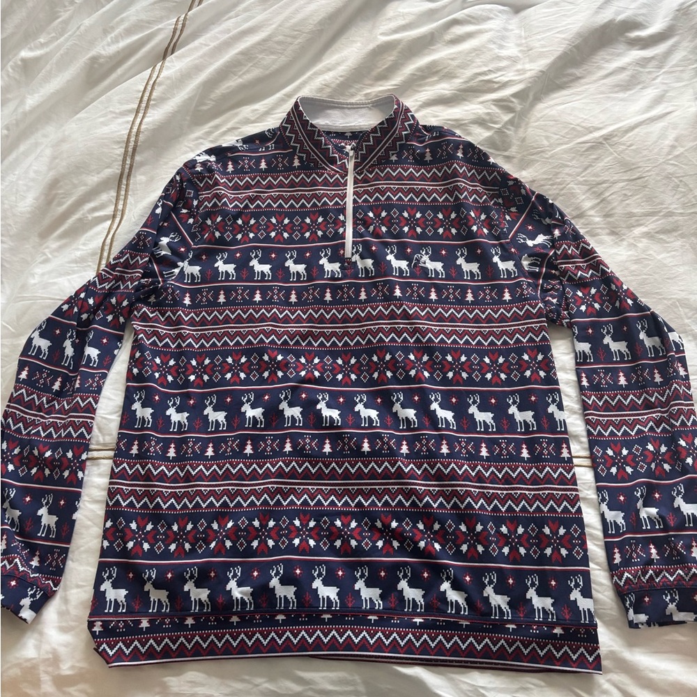 Rhoback Men's Festive Navy and Red Zip-Up Sweater